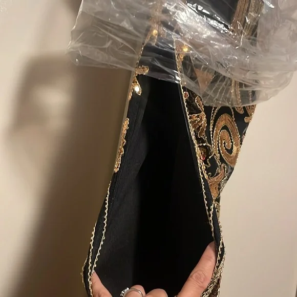 Elegant Black and Gold Embellished Dress 20s Flapper style Medium Great Gatsby - Picture 15 of 17